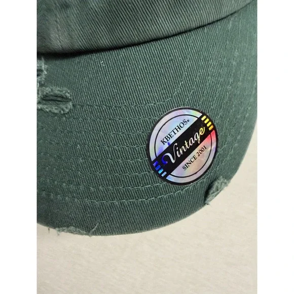 KBETHOS Vintage Distressed Dad Hat Green Graphic Quote Strapback Cap Grunge New - Picture 2 of 10